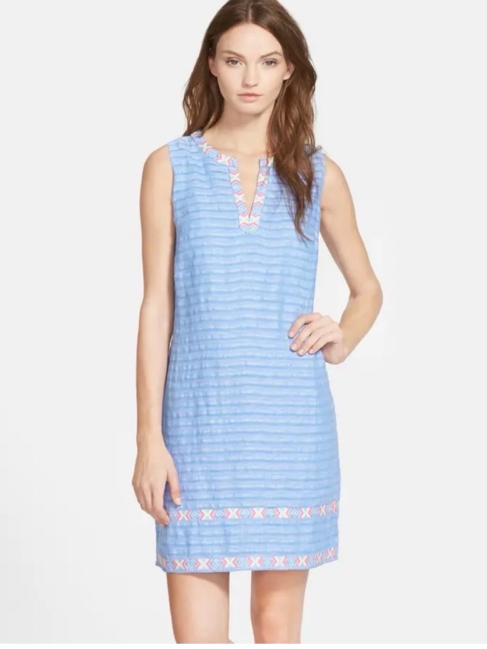 Vineyard Vines Light Blue Sleeveless Embroidered Shift Dress